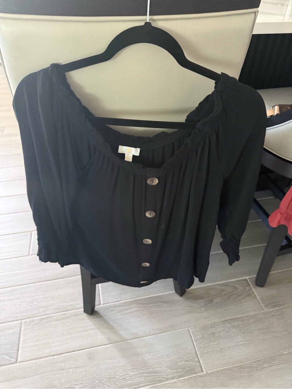 Black Button-Front Women's Top